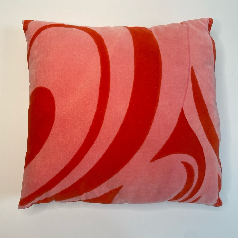 Vintage pink and orange swirly retro mod pillow